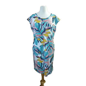 T by Talbots Dress UPF 50 Sz L New Tropical Fronds Stretch Cross Back Pockets